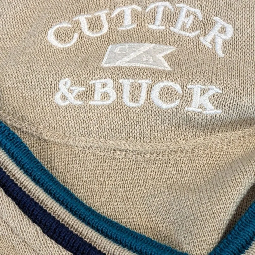Vtg Cutter & Buck Men Beige V-Neck Sweater Vest Walden Ponds Golf Embroidered XL